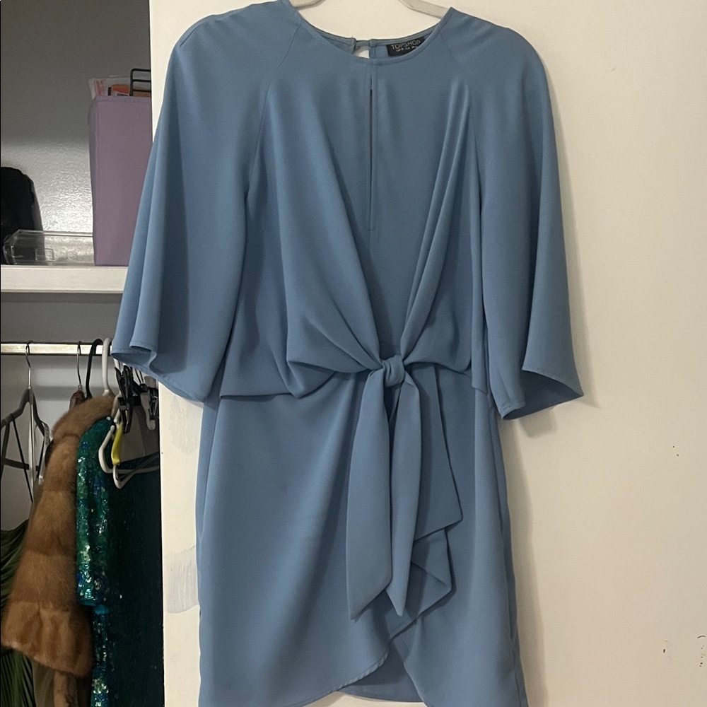 Topshop Dusty Blue Knot-Front Mini Dress